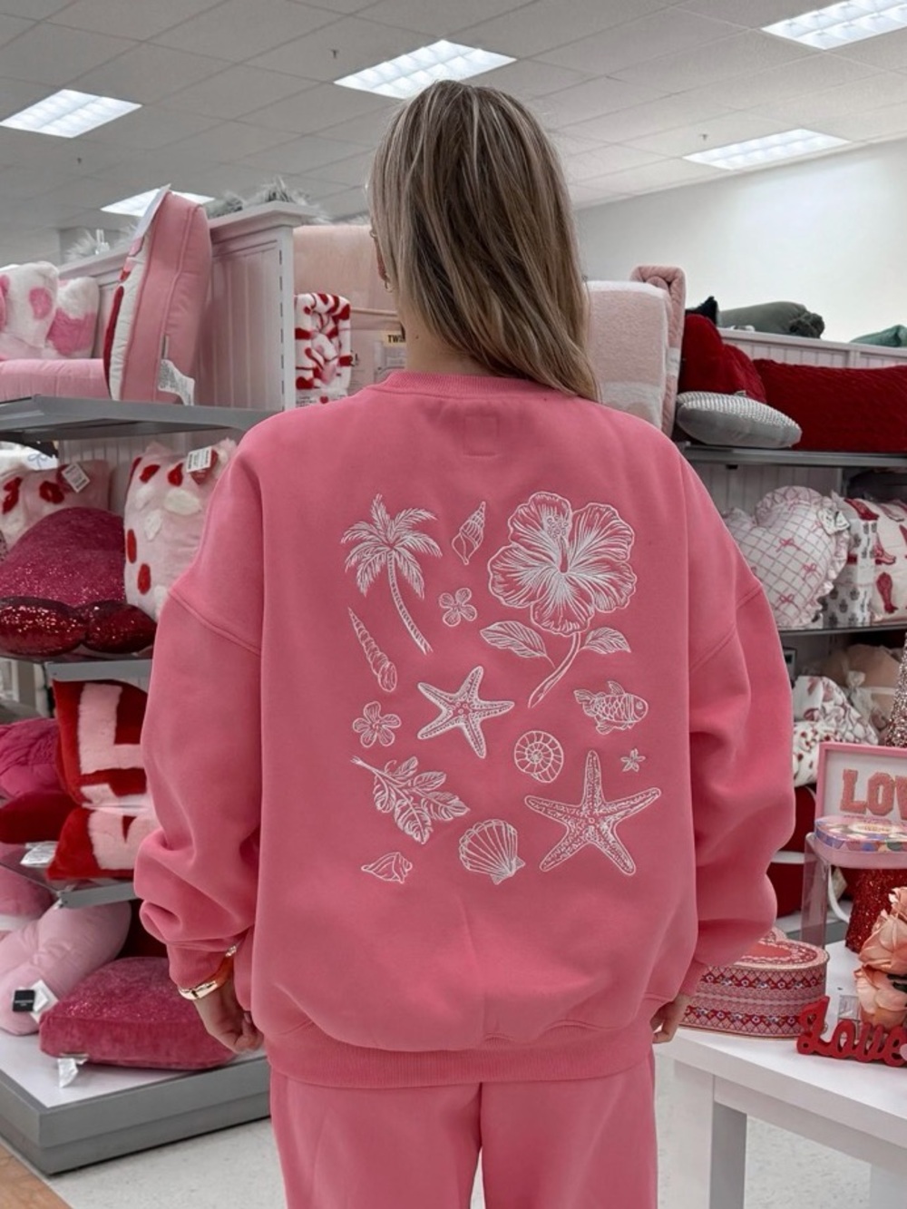 Hibiscus Pink Tropical Embroider Sweatshirt